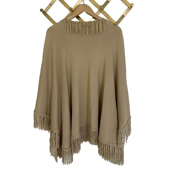Coldwater Creek Knit Fringe Shawl Wrap Tan Western Cowboy Festival Rodeo Classic - Picture 2 of 9